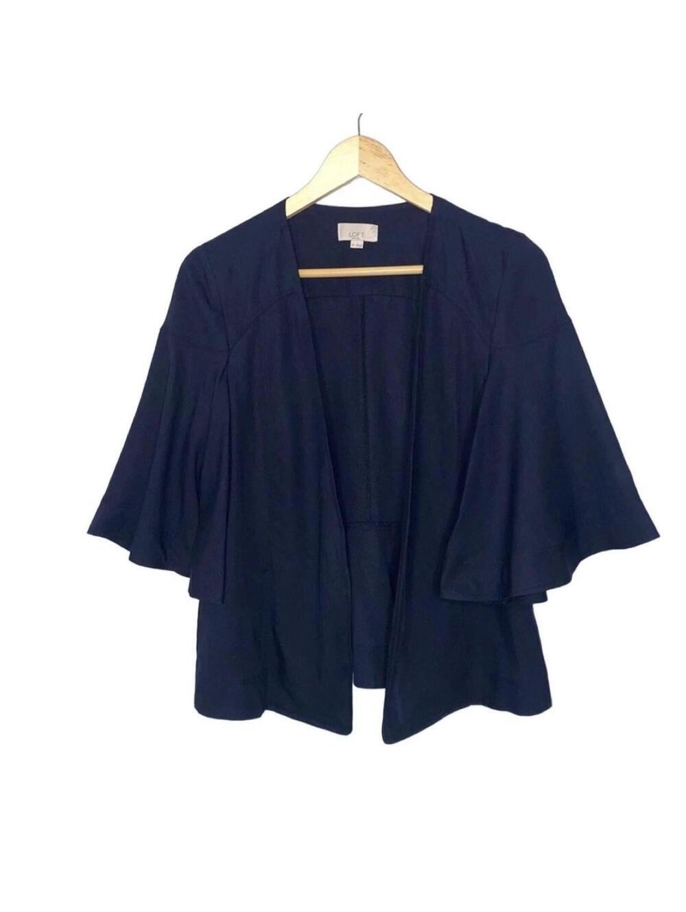 Ann Taylor Loft Navy Butterfly Sleeves Open Jacket Blazer Whimsical Office Y2K